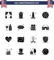 4e juli Verenigde Staten van Amerika gelukkig onafhankelijkheid dag icoon symbolen groep van 16 modern solide glyphs van Amerikaans Speel onafhankelijkheid film Verenigde Staten van Amerika bewerkbare Verenigde Staten van Amerika dag vector ontwerp elementen