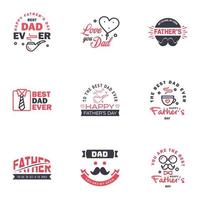 gelukkig vaders dag groet hand- belettering badges 9 zwart en roze typfout geïsoleerd Aan wit typografie ontwerp sjabloon voor poster banier geschenk kaart t overhemd afdrukken etiket sticker retro wijnoogst stijl vector