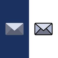 e-mail mail bericht sms pictogrammen vlak en lijn gevulde icoon reeks vector blauw achtergrond