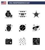 9 solide glyph tekens voor Verenigde Staten van Amerika onafhankelijkheid dag staten Amerikaans Politie voedsel Frans Patat bewerkbare Verenigde Staten van Amerika dag vector ontwerp elementen