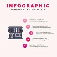 winkel online markt op te slaan gebouw solide icoon infographics 5 stappen presentatie achtergrond vector