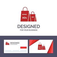 creatief bedrijf kaart en logo sjabloon reclame zak handtas boodschappen doen advertentie boodschappen doen vector illustratie