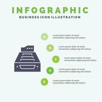 bestanden accounting rekeningen gegevens databank postvak IN opslagruimte solide icoon infographics 5 stappen presentatie achtergrond vector