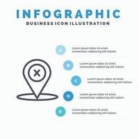 plaats navigatie plaats verwijderen lijn icoon met 5 stappen presentatie infographics achtergrond vector