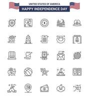 gelukkig onafhankelijkheid dag Verenigde Staten van Amerika pak van 25 creatief lijnen van pet toerisme Amerikaans mijlpaal poort bewerkbare Verenigde Staten van Amerika dag vector ontwerp elementen