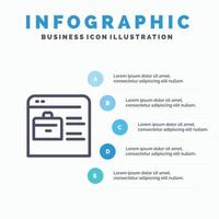 zak vind baan baan website online portefeuille lijn icoon met 5 stappen presentatie infographics achtergrond vector