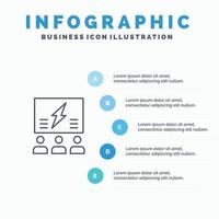 brainstorming groep idee oplossing team denken denken lijn icoon met 5 stappen presentatie infographics achtergrond vector