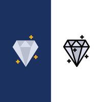 diamant kristal succes prijs pictogrammen vlak en lijn gevulde icoon reeks vector blauw achtergrond