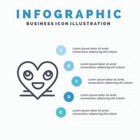 hart emoji's smiley gezicht glimlach lijn icoon met 5 stappen presentatie infographics achtergrond vector