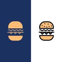 hamburger voedsel eten Canada pictogrammen vlak en lijn gevulde icoon reeks vector blauw achtergrond