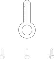 temperatuur thermometer weer stoutmoedig en dun zwart lijn icoon reeks vector