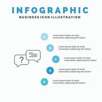 babbelen bubbel pop-up bericht lijn icoon met 5 stappen presentatie infographics achtergrond vector