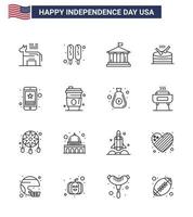 16 creatief Verenigde Staten van Amerika pictogrammen modern onafhankelijkheid tekens en 4e juli symbolen van slim telefoon cel vlag optocht instrument bewerkbare Verenigde Staten van Amerika dag vector ontwerp elementen