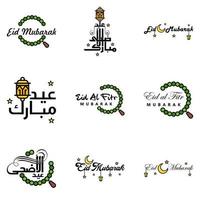 eid mubarak pak van 9 Islamitisch ontwerpen met Arabisch schoonschrift en ornament geïsoleerd Aan wit achtergrond eid mubarak van Arabisch schoonschrift vector