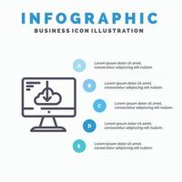 wolk downloaden bestuurder installeren installatie lijn icoon met 5 stappen presentatie infographics achtergrond vector