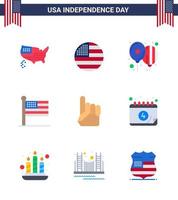 gelukkig onafhankelijkheid dag 4e juli reeks van 9 flats Amerikaans pictogram van hand- Verenigde Staten van Amerika ballonnen Verenigde vlag bewerkbare Verenigde Staten van Amerika dag vector ontwerp elementen