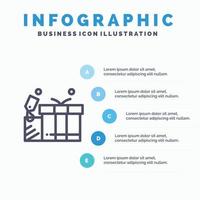 geschenk label liefde bruiloft lijn icoon met 5 stappen presentatie infographics achtergrond vector