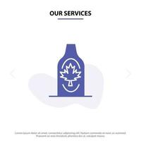 onze Diensten fles herfst Canada blad esdoorn- solide glyph icoon web kaart sjabloon vector