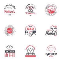 gelukkig vaders dag groet hand- belettering badges 9 zwart en roze typfout geïsoleerd Aan wit typografie ontwerp sjabloon voor poster banier geschenk kaart t overhemd afdrukken etiket sticker retro wijnoogst stijl vector