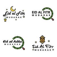 reeks van 4 vector illustratie van eid al fitr moslim traditioneel vakantie eid mubarak typografisch ontwerp bruikbaar net zo achtergrond of groet kaarten