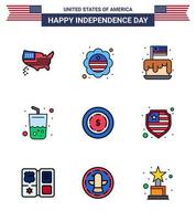 4e juli Verenigde Staten van Amerika gelukkig onafhankelijkheid dag icoon symbolen groep van 9 modern vlak gevulde lijnen van Amerikaans zomer festival drinken Verenigde Staten van Amerika bewerkbare Verenigde Staten van Amerika dag vector ontwerp elementen