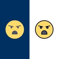 emoji's emotie flauw gevoel pictogrammen vlak en lijn gevulde icoon reeks vector blauw achtergrond