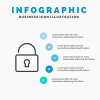 ontgrendelen slot veiligheid lijn icoon met 5 stappen presentatie infographics achtergrond vector