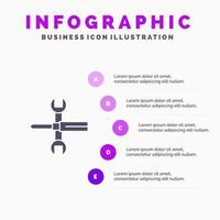 instellingen controles schroevedraaier moersleutel gereedschap moersleutel solide icoon infographics 5 stappen presentatie achtergrond vector