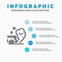 lucht auto gas- verontreiniging rook lijn icoon met 5 stappen presentatie infographics achtergrond vector