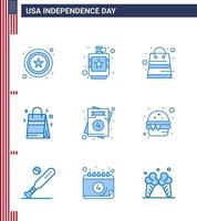 Verenigde Staten van Amerika onafhankelijkheid dag blauw reeks van 9 Verenigde Staten van Amerika pictogrammen van liefde Amerikaans zak Verenigde Staten van Amerika zak bewerkbare Verenigde Staten van Amerika dag vector ontwerp elementen
