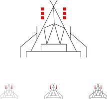 kamp tent camping stoutmoedig en dun zwart lijn icoon reeks vector