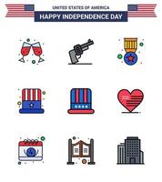 gelukkig onafhankelijkheid dag Verenigde Staten van Amerika pak van 9 creatief vlak gevulde lijnen van Amerikaans hoed insigne Verenigde Staten van Amerika pet bewerkbare Verenigde Staten van Amerika dag vector ontwerp elementen