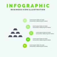 goud bars storting gouden geld reserveren rijkdom solide icoon infographics 5 stappen presentatie achtergrond vector