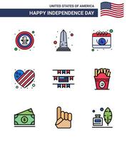 9 Verenigde Staten van Amerika vlak gevulde lijn pak van onafhankelijkheid dag tekens en symbolen van liefde vlag Verenigde Staten van Amerika Amerikaans datum bewerkbare Verenigde Staten van Amerika dag vector ontwerp elementen