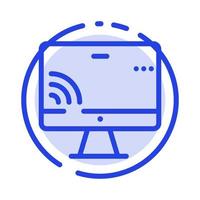 scherm toezicht houden op scherm Wifi blauw stippel lijn lijn icoon vector