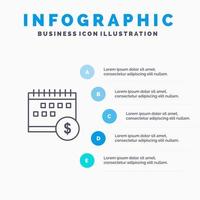 kalender bank dollar geld tijd economisch lijn icoon met 5 stappen presentatie infographics achtergrond vector