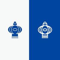 lantaarn licht China Chinese lijn en glyph solide icoon blauw banier vector
