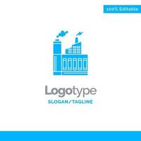 industrie gebouw bouw fabriek rook blauw solide logo sjabloon plaats voor slogan vector