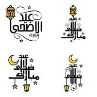 modern pak van 4 vector illustraties van groeten wensen voor Islamitisch festival eid al adha eid al fitr gouden maan lantaarn met mooi glimmend sterren