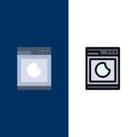 Koken machine wassen schoon pictogrammen vlak en lijn gevulde icoon reeks vector blauw achtergrond