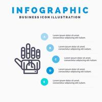 bijhouden handschoen hand- technologie lijn icoon met 5 stappen presentatie infographics achtergrond vector