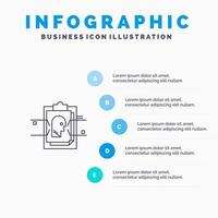 verslag doen van kaart het dossier gebruiker ID kaart lijn icoon met 5 stappen presentatie infographics achtergrond vector