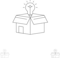 doos bedrijf idee oplossing lamp stoutmoedig en dun zwart lijn icoon reeks vector