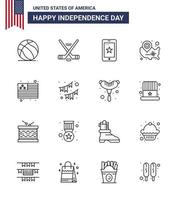 4e juli Verenigde Staten van Amerika gelukkig onafhankelijkheid dag icoon symbolen groep van 16 modern lijnen van land Wisconsin mobiel Verenigde Staten van Amerika kaart bewerkbare Verenigde Staten van Amerika dag vector ontwerp elementen