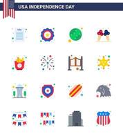 Verenigde Staten van Amerika onafhankelijkheid dag vlak reeks van 16 Verenigde Staten van Amerika pictogrammen van Patat snel basketbal Amerikaans ijs bewerkbare Verenigde Staten van Amerika dag vector ontwerp elementen