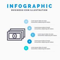 dollar geld contant geld lijn icoon met 5 stappen presentatie infographics achtergrond vector