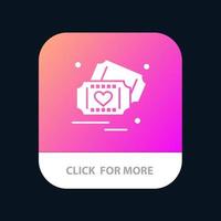 ticket liefde hart bruiloft mobiel app knop android en iOS glyph versie vector