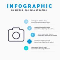 instagram camera beeld lijn icoon met 5 stappen presentatie infographics achtergrond vector