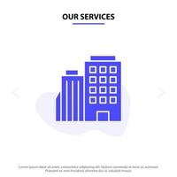 onze Diensten hotel koken huis stad solide glyph icoon web kaart sjabloon vector