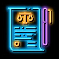 vel van papier en pen in rechtbank wet en oordeel neon gloed icoon illustratie vector